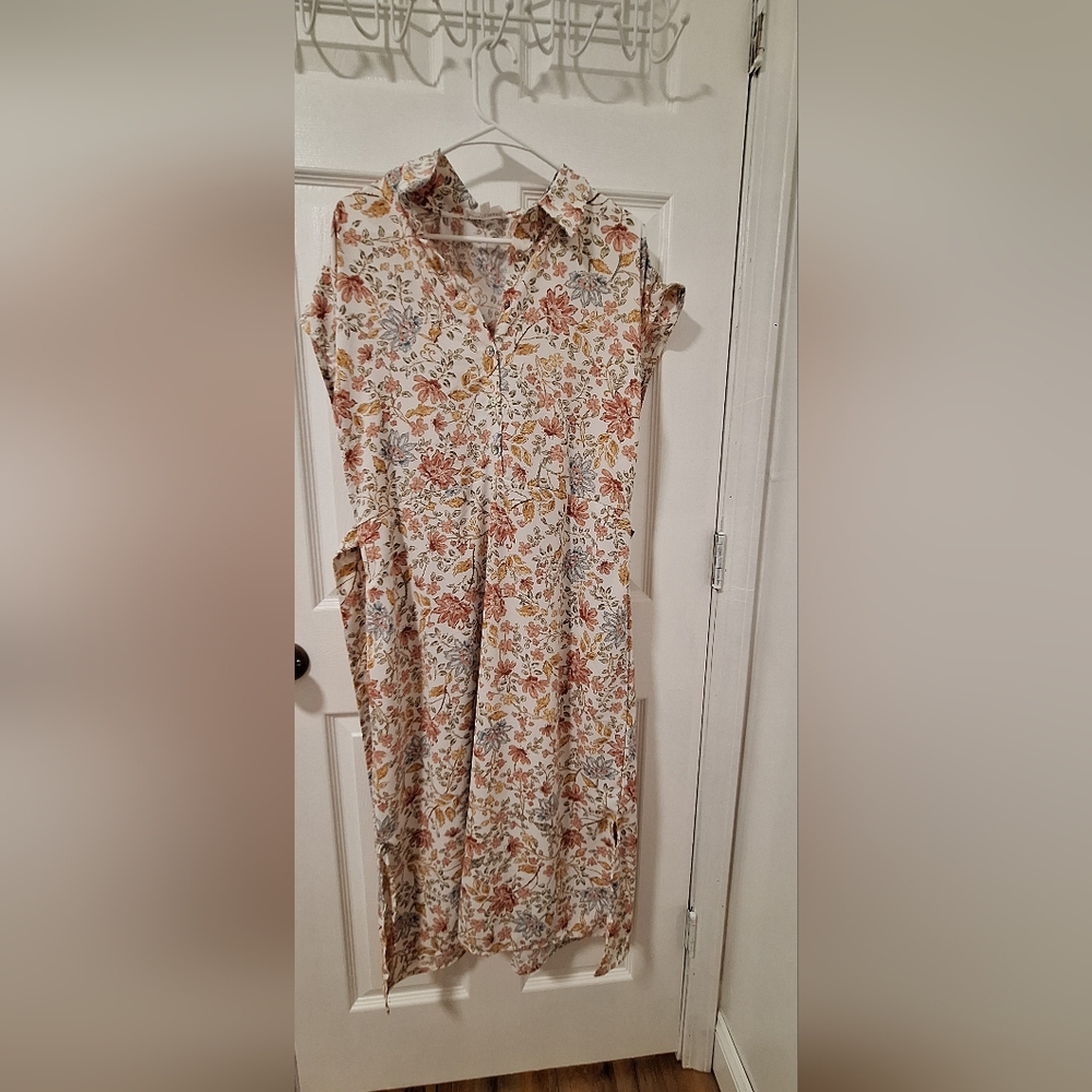 Lucky Brand Cream Floral Maxi Wrap Dress